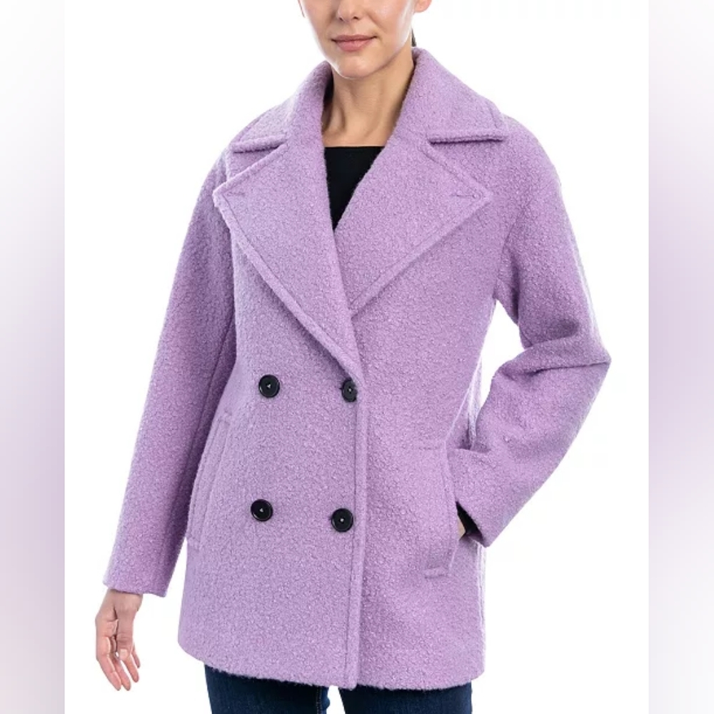 NWT Purple BCBGenerationWomen's Double-Breasted Bouclé Peacoat Size M